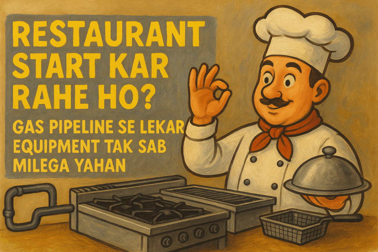 Creative 3D cartoon-style chef with kitchen equipment, showcasing restaurant setup concept in a vibrant, hand-drawn illustration.